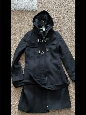 Express Black Hooded Toggle Trench Coat